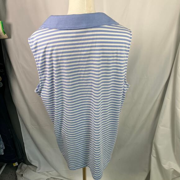 Lane Bryant Blue White Striped Sleeveless Polo Top Plus 26/28 Ribbed Stretch New - Picture 6 of 15